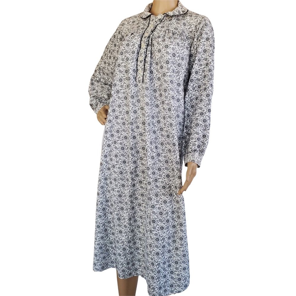 Cottage Core Floral Modest Prairie Maxi Flannel Nightgown Sleepwear Women's S